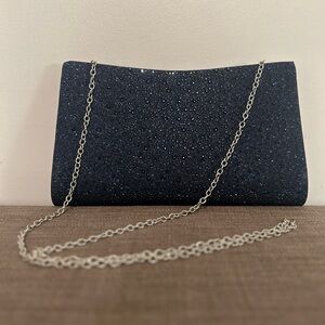 Jessica McClintock Elegant Navy Clutch with Silver Chain